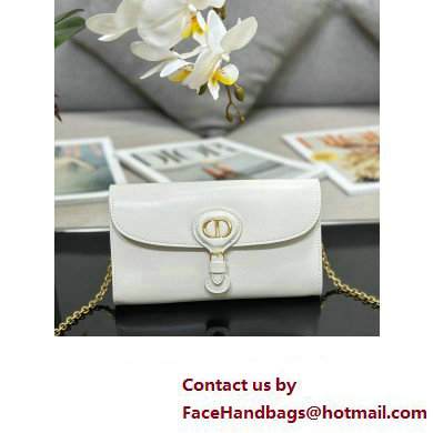 Dior Bobby East-West Pouch with Chain in Smooth Calfskin white 2023