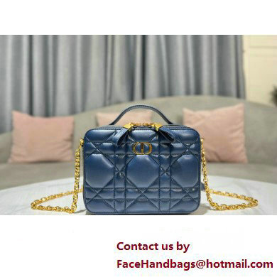 Dior Caro Box Bag in Quilted Macrocannage Calfskin Blue