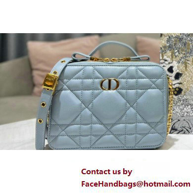 Dior Caro Box Bag in Quilted Macrocannage Calfskin Light Blue