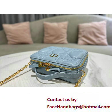 Dior Caro Box Bag in Quilted Macrocannage Calfskin Light Blue