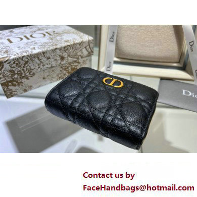 Dior Caro Compact Zipped Wallet in Supple Cannage Calfskin Black