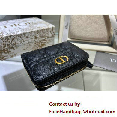 Dior Caro Compact Zipped Wallet in Supple Cannage Calfskin Black