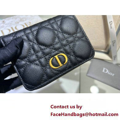 Dior Caro Compact Zipped Wallet in Supple Cannage Calfskin Black