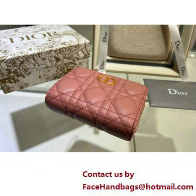 Dior Caro Compact Zipped Wallet in Supple Cannage Calfskin rose des vents