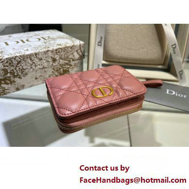 Dior Caro Compact Zipped Wallet in Supple Cannage Calfskin rose des vents