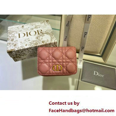 Dior Caro Compact Zipped Wallet in Supple Cannage Calfskin rose des vents