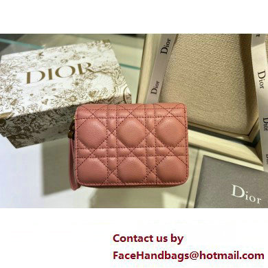 Dior Caro Compact Zipped Wallet in Supple Cannage Calfskin rose des vents