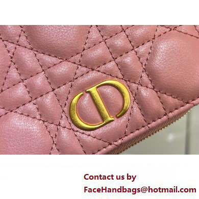 Dior Caro Compact Zipped Wallet in Supple Cannage Calfskin rose des vents