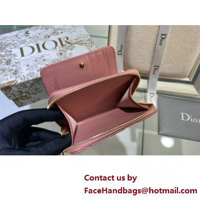 Dior Caro Compact Zipped Wallet in Supple Cannage Calfskin rose des vents