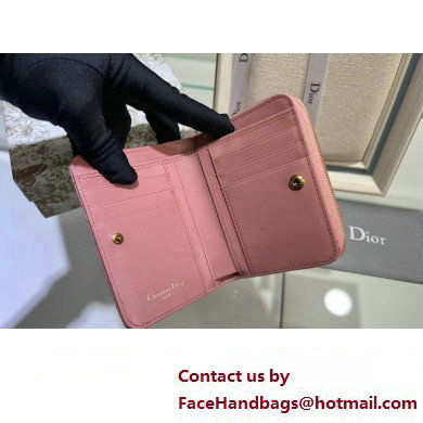 Dior Caro Compact Zipped Wallet in Supple Cannage Calfskin rose des vents