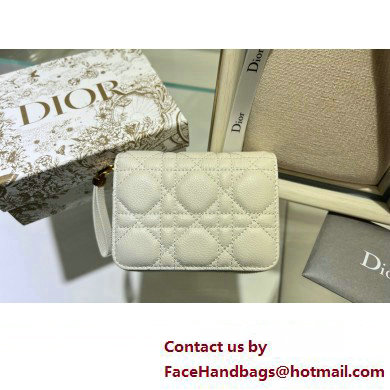 Dior Caro Compact Zipped Wallet in Supple Cannage Calfskin white