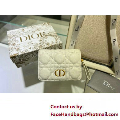 Dior Caro Compact Zipped Wallet in Supple Cannage Calfskin white