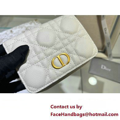 Dior Caro Compact Zipped Wallet in Supple Cannage Calfskin white