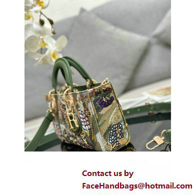 Dior Green Multicolor Lily and Bead Embroidery Medium Lady D-Joy Bag 2023 - Click Image to Close