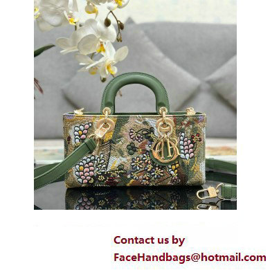 Dior Green Multicolor Lily and Bead Embroidery Medium Lady D-Joy Bag 2023