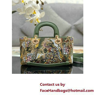 Dior Green Multicolor Lily and Bead Embroidery Medium Lady D-Joy Bag 2023