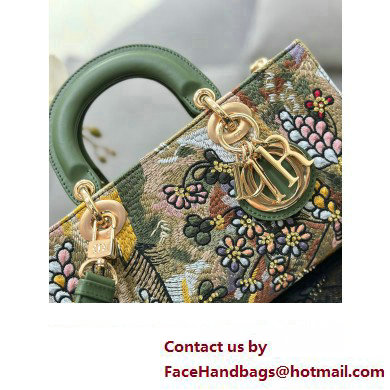 Dior Green Multicolor Lily and Bead Embroidery Medium Lady D-Joy Bag 2023