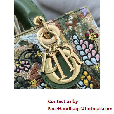 Dior Green Multicolor Lily and Bead Embroidery Medium Lady D-Joy Bag 2023