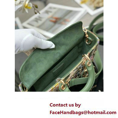 Dior Green Multicolor Lily and Bead Embroidery Medium Lady D-Joy Bag 2023