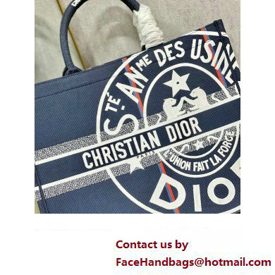 Dior Large Book Tote Bag in Blue Dior Union Embroidery 2023