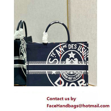 Dior Large Book Tote Bag in Blue Dior Union Embroidery 2023