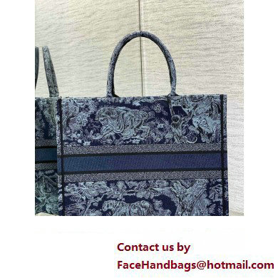 Dior Large Book Tote Bag in Denim Blue Toile de Jouy Embroidery 2023