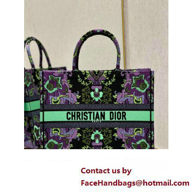 Dior Large Book Tote Bag in Multicolor Dior Indian Purple Embroidery 2023