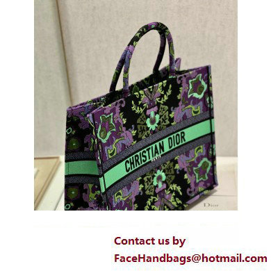 Dior Large Book Tote Bag in Multicolor Dior Indian Purple Embroidery 2023