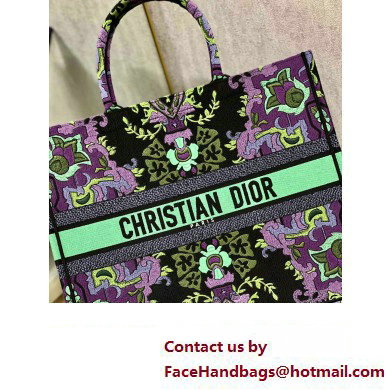 Dior Large Book Tote Bag in Multicolor Dior Indian Purple Embroidery 2023