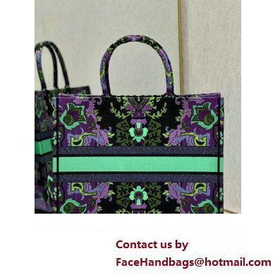 Dior Large Book Tote Bag in Multicolor Dior Indian Purple Embroidery 2023