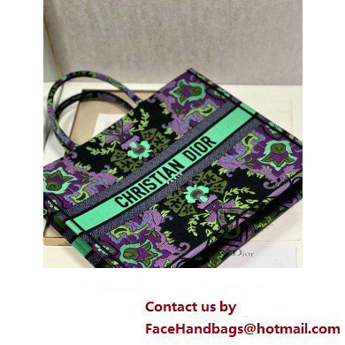 Dior Large Book Tote Bag in Multicolor Dior Indian Purple Embroidery 2023