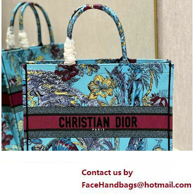 Dior Large Book Tote Bag in Multicolor Toile de Jouy Voyage Embroidery Blue