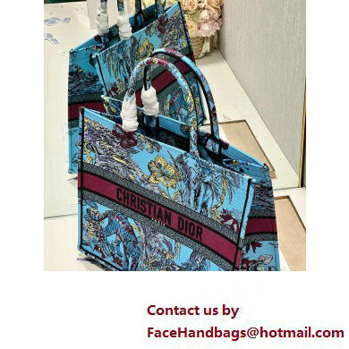 Dior Large Book Tote Bag in Multicolor Toile de Jouy Voyage Embroidery Blue