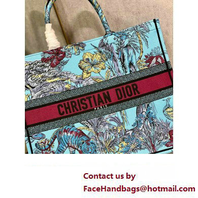 Dior Large Book Tote Bag in Multicolor Toile de Jouy Voyage Embroidery Blue