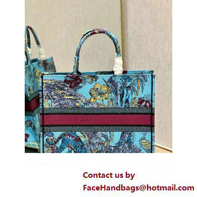 Dior Large Book Tote Bag in Multicolor Toile de Jouy Voyage Embroidery Blue