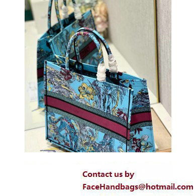 Dior Large Book Tote Bag in Multicolor Toile de Jouy Voyage Embroidery Blue