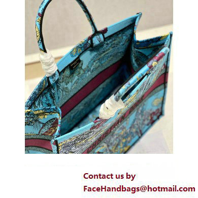 Dior Large Book Tote Bag in Multicolor Toile de Jouy Voyage Embroidery Blue