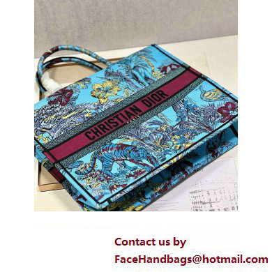 Dior Large Book Tote Bag in Multicolor Toile de Jouy Voyage Embroidery Blue