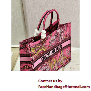 Dior Large Book Tote Bag in Multicolor Toile de Jouy Voyage Embroidery Fuchsia