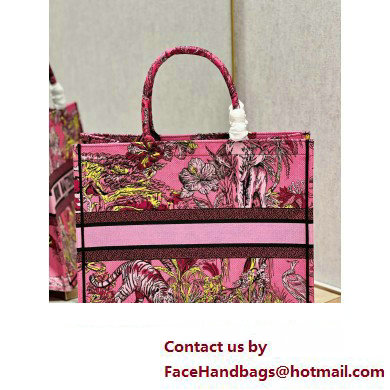 Dior Large Book Tote Bag in Multicolor Toile de Jouy Voyage Embroidery Fuchsia