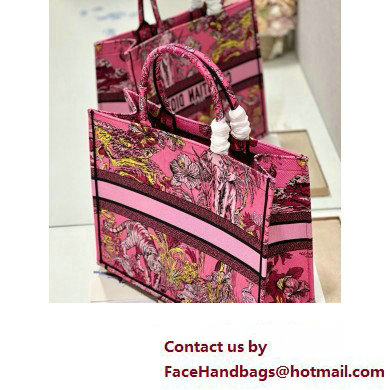 Dior Large Book Tote Bag in Multicolor Toile de Jouy Voyage Embroidery Fuchsia