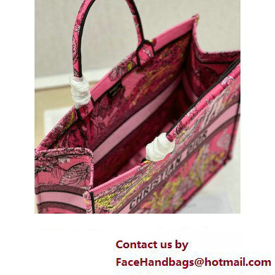 Dior Large Book Tote Bag in Multicolor Toile de Jouy Voyage Embroidery Fuchsia