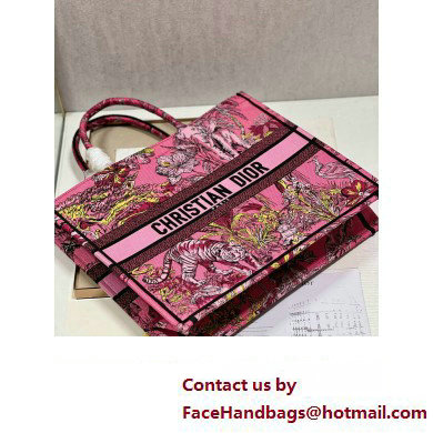 Dior Large Book Tote Bag in Multicolor Toile de Jouy Voyage Embroidery Fuchsia