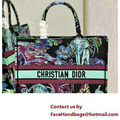 Dior Large Book Tote Bag in Multicolor Toile de Jouy Voyage Embroidery Green