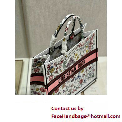 Dior Large Book Tote Bag in White Multicolor Florilegio Embroidery 2023