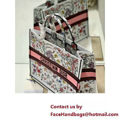 Dior Large Book Tote Bag in White Multicolor Florilegio Embroidery 2023