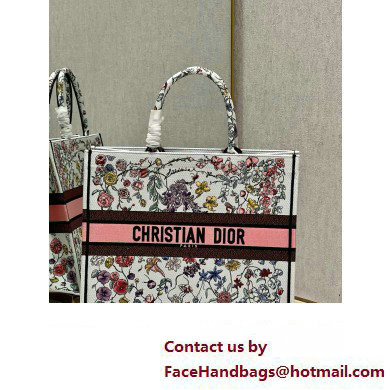 Dior Large Book Tote Bag in White Multicolor Florilegio Embroidery 2023