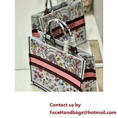 Dior Large Book Tote Bag in White Multicolor Florilegio Embroidery 2023