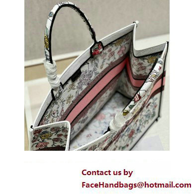 Dior Large Book Tote Bag in White Multicolor Florilegio Embroidery 2023