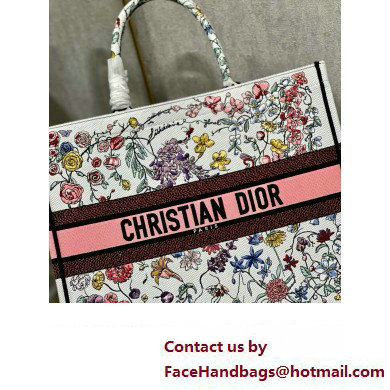 Dior Large Book Tote Bag in White Multicolor Florilegio Embroidery 2023